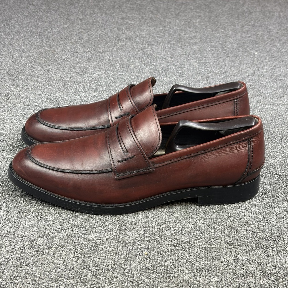 Coach Allen Penny Loafers Mens 9.5D Burgundy Leather Slip On Moc Toe Dress Shoes